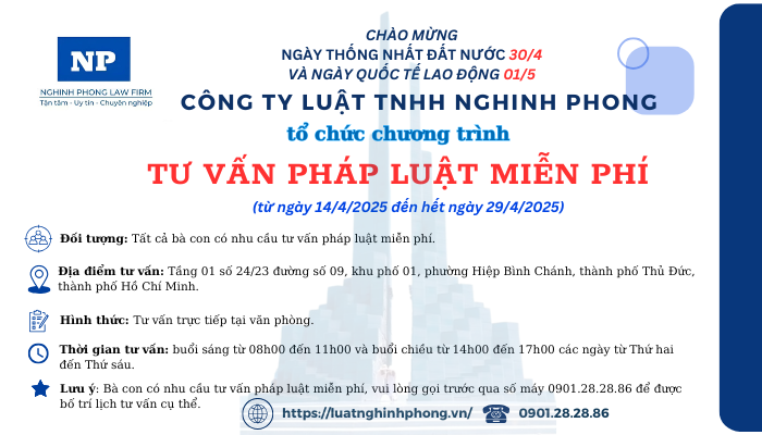 Tổ chức chương trình tư vấn pháp luật miễn phí (từ ngày 14/4/2025 đến hết ngày 29/4/2025)
