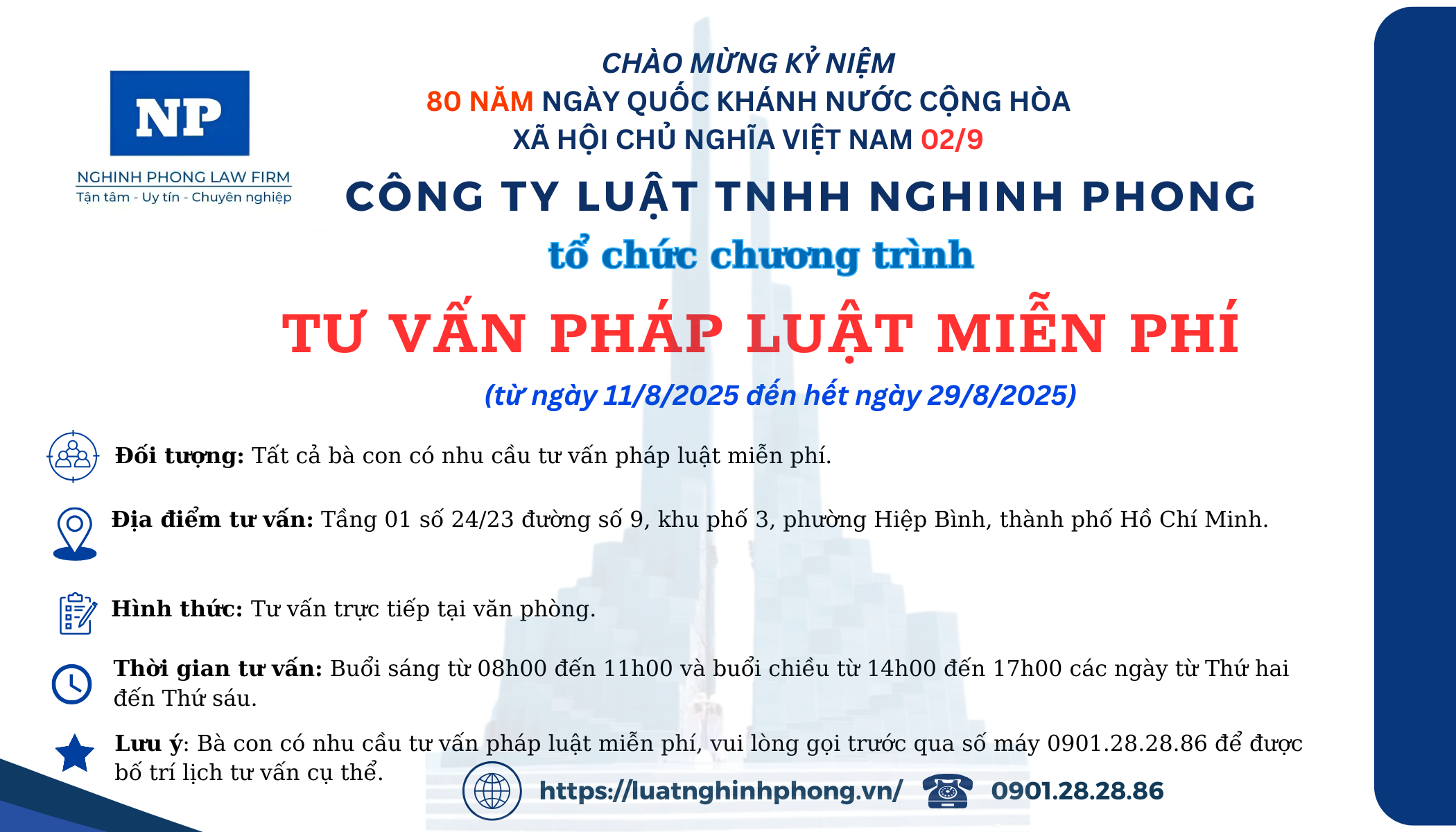 Tổ chức chương trình tư vấn pháp luật miễn phí (từ ngày 11/8/2025 đến hết ngày 29/8/2025)
